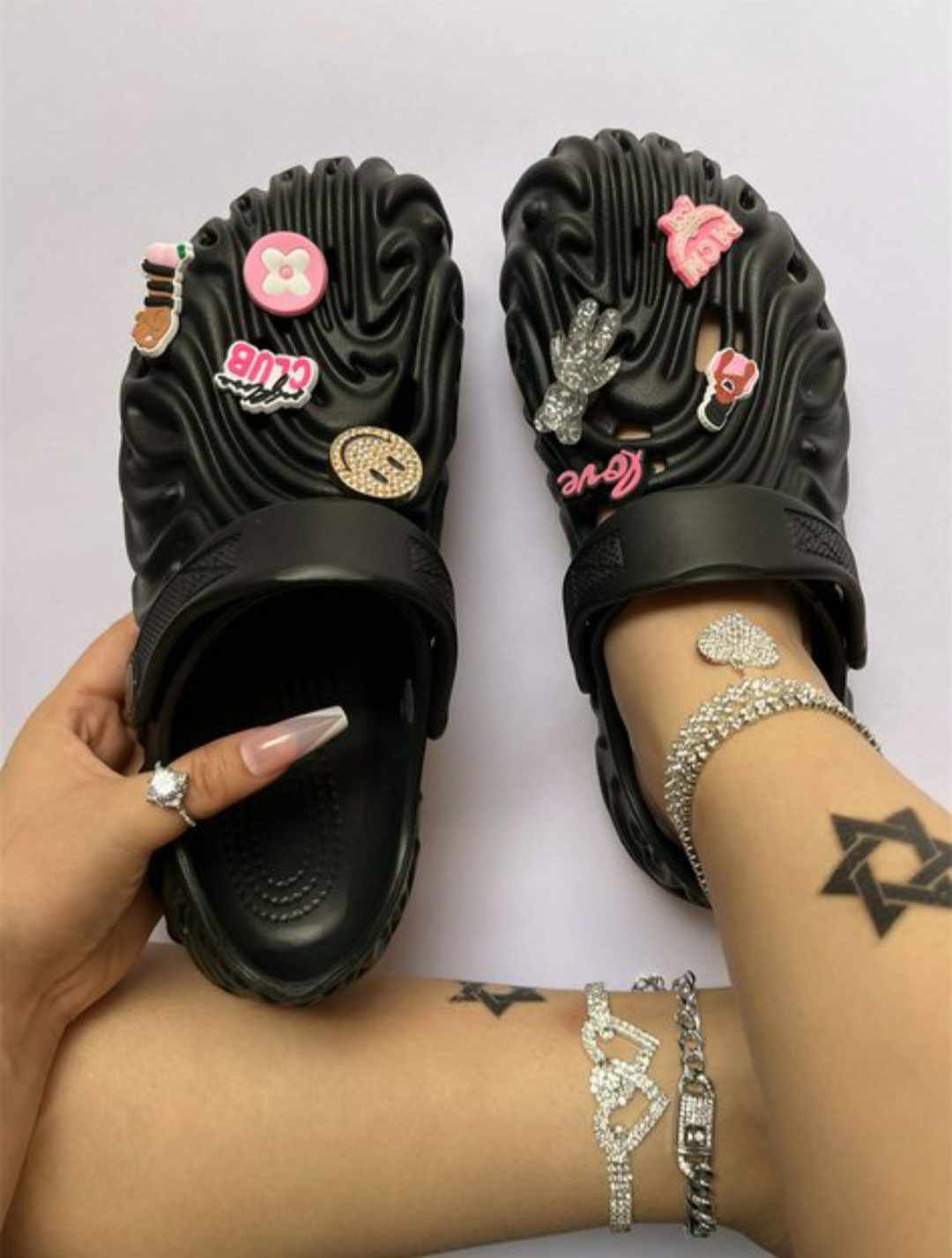 Pink Charmed "Black" Crocs