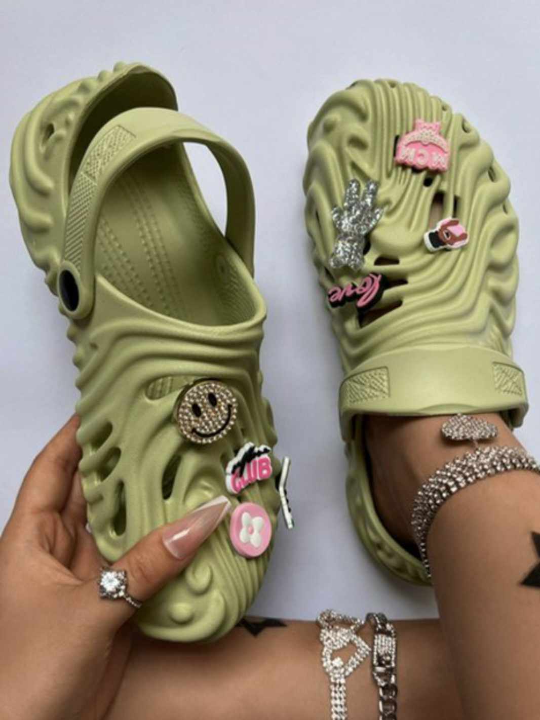 Pink Charmed "Green" Crocs