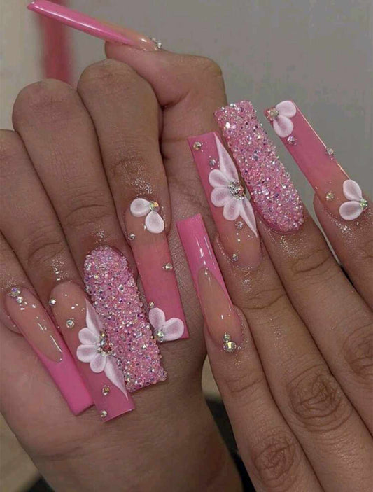 "Pink Flower" Press-On Nails