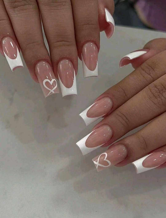 "White Heart" Press-On Nails